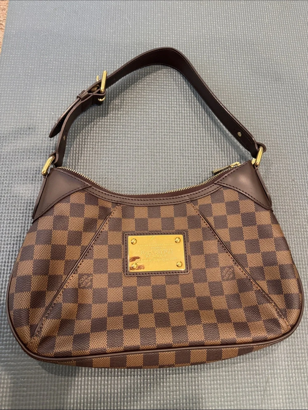 Louis Vuitton Dark Brown Damier Canvas Shoulder Hobo with Gold Plaque